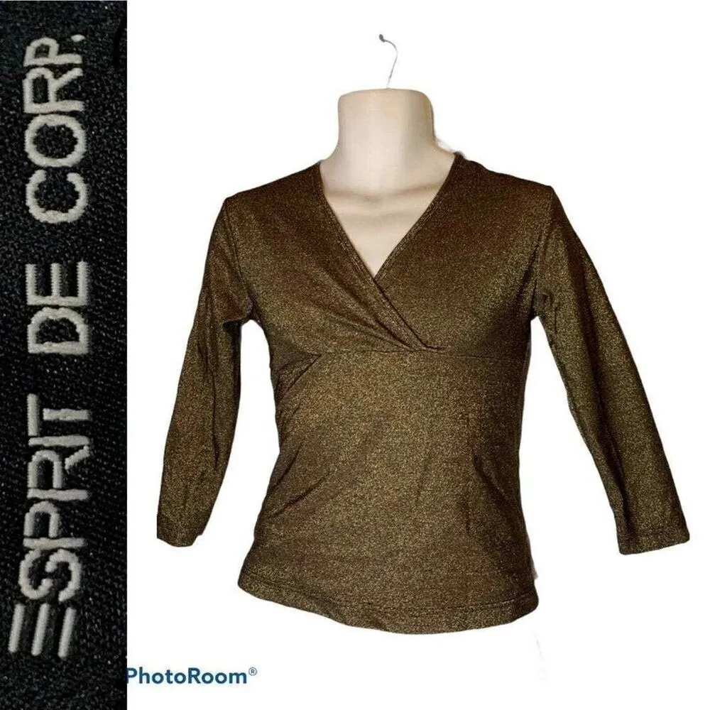 300-004 SPRIT Womens Small Blouse Gold ESPRIT S‎ shimmer top shirt stretch - Image 7