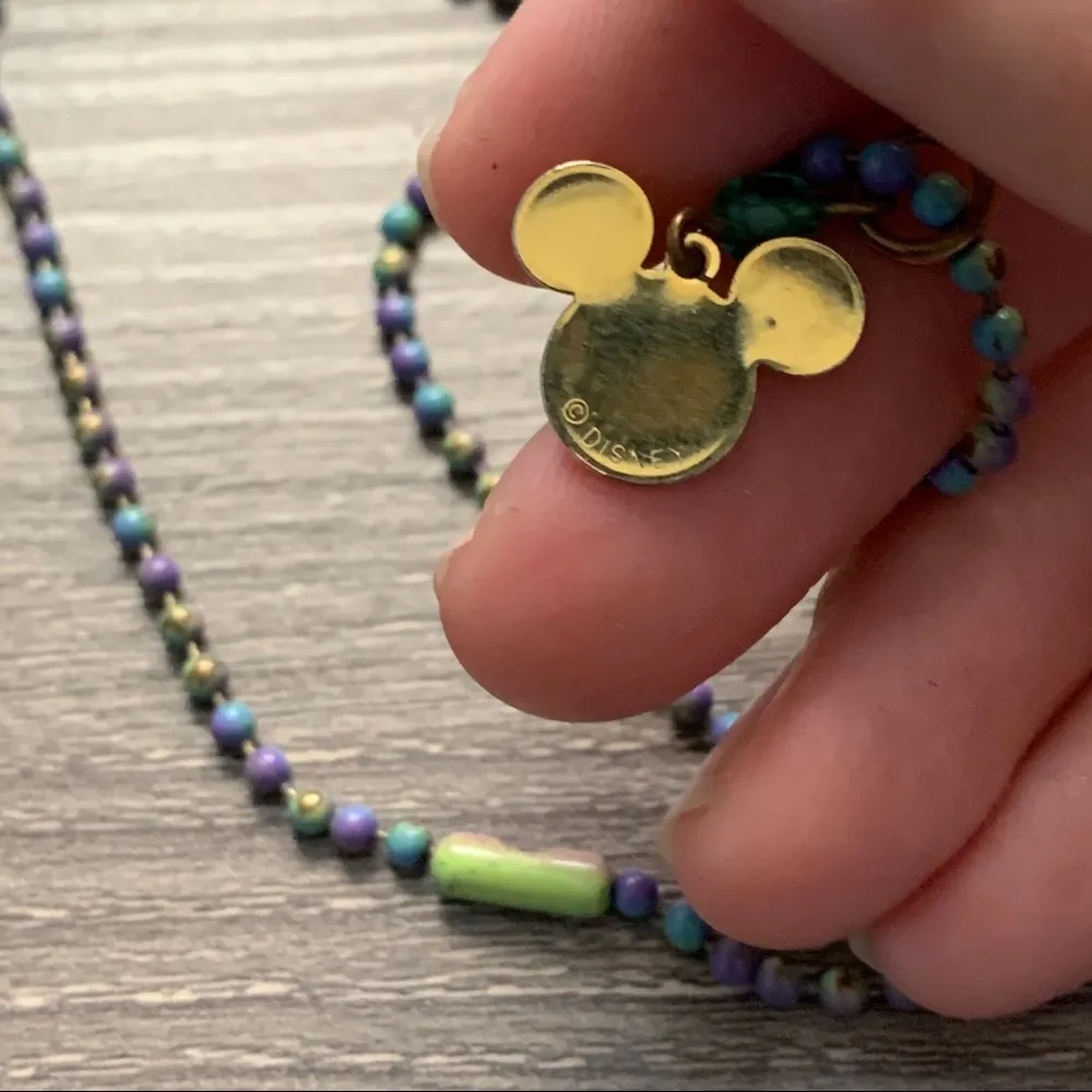 Vintage 90’s Tie Dye Ball Chain Mickey Necklace Gold Purple Rainbow - Image 3