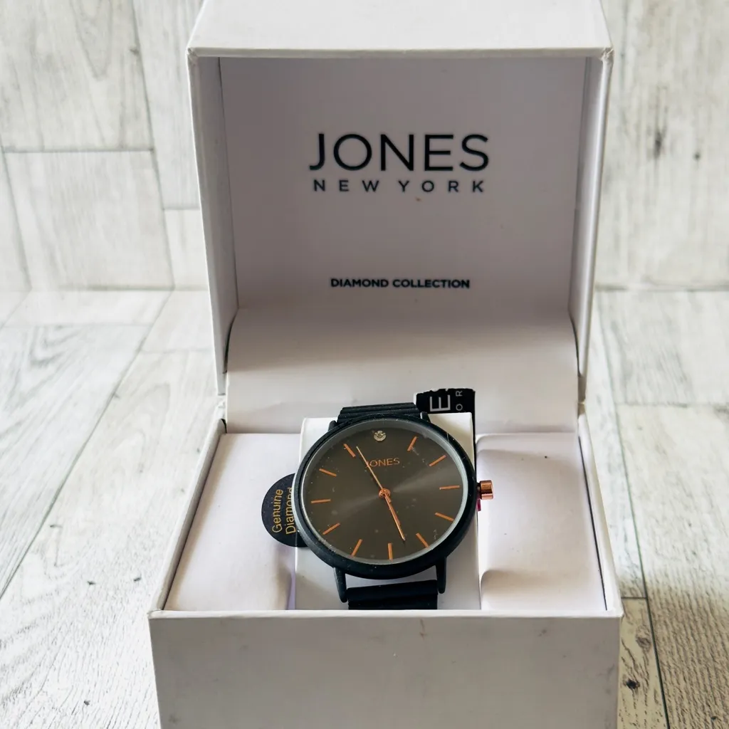 Jones New York Women's Genuine Diamond Rose Gold Dial Rubber Strap Watch… - Image 2