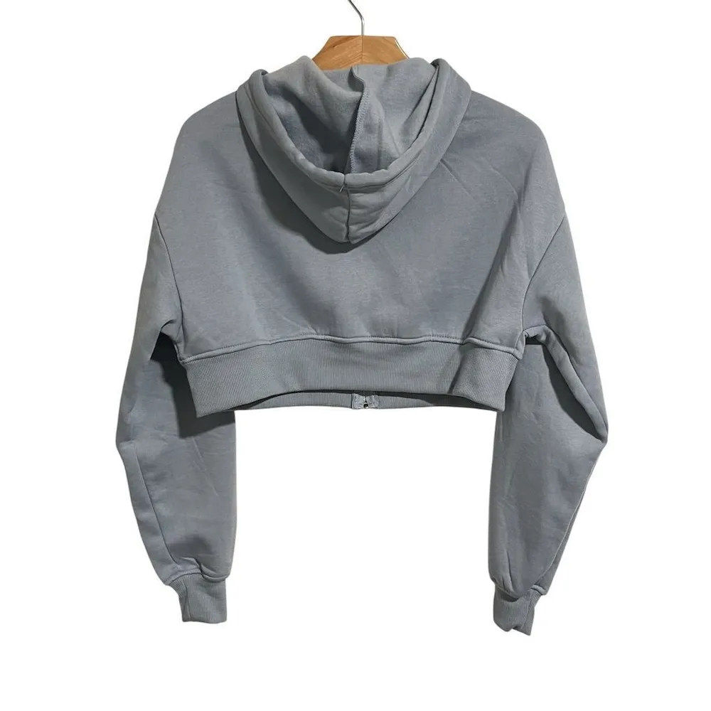 Refuge Cropped Hoodie Jacket Women's Size S Full Zip Blue CALIFORNIA Embroidered - Image 6