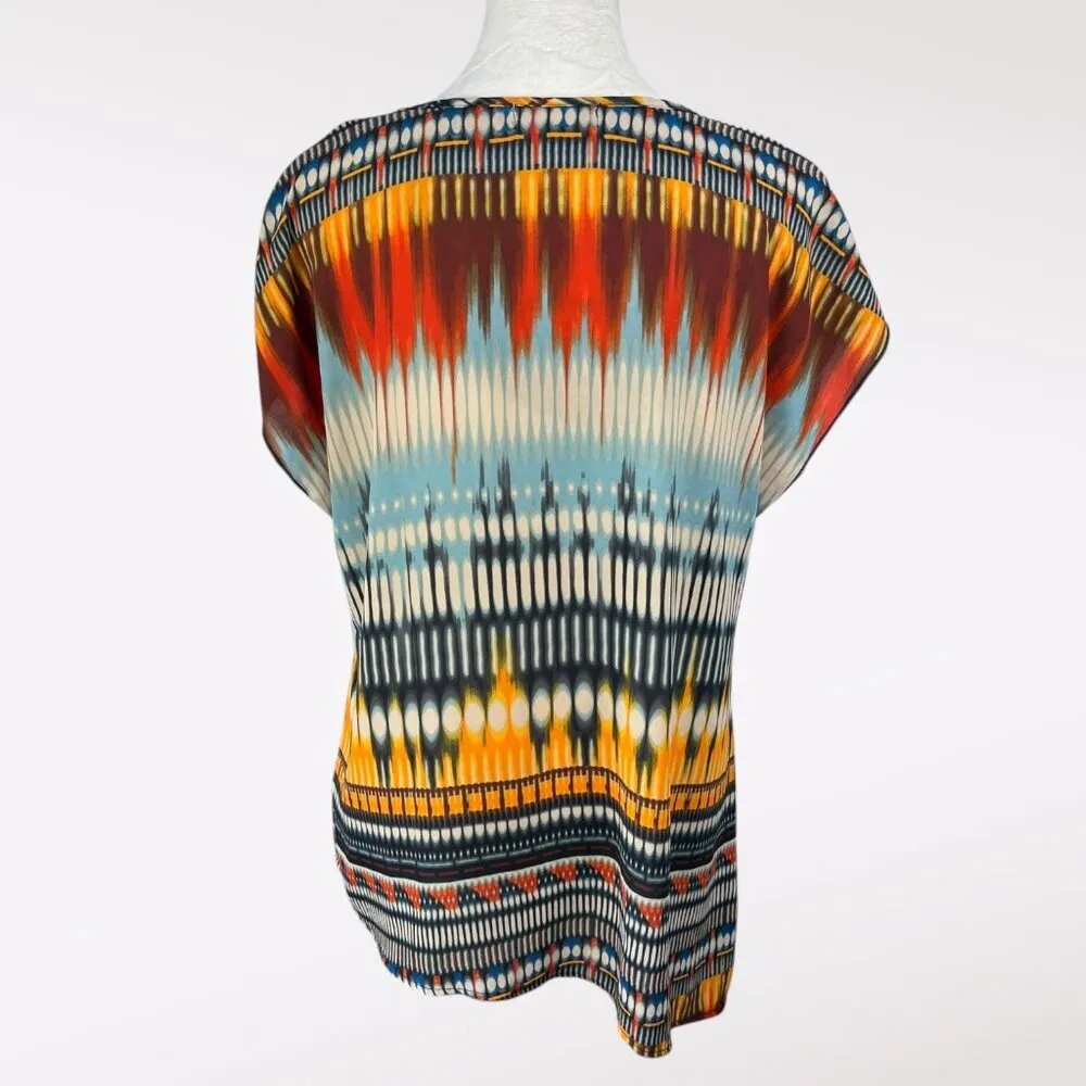 One World  Multicolor Boho V Neck Blouse Size Small - Image 5