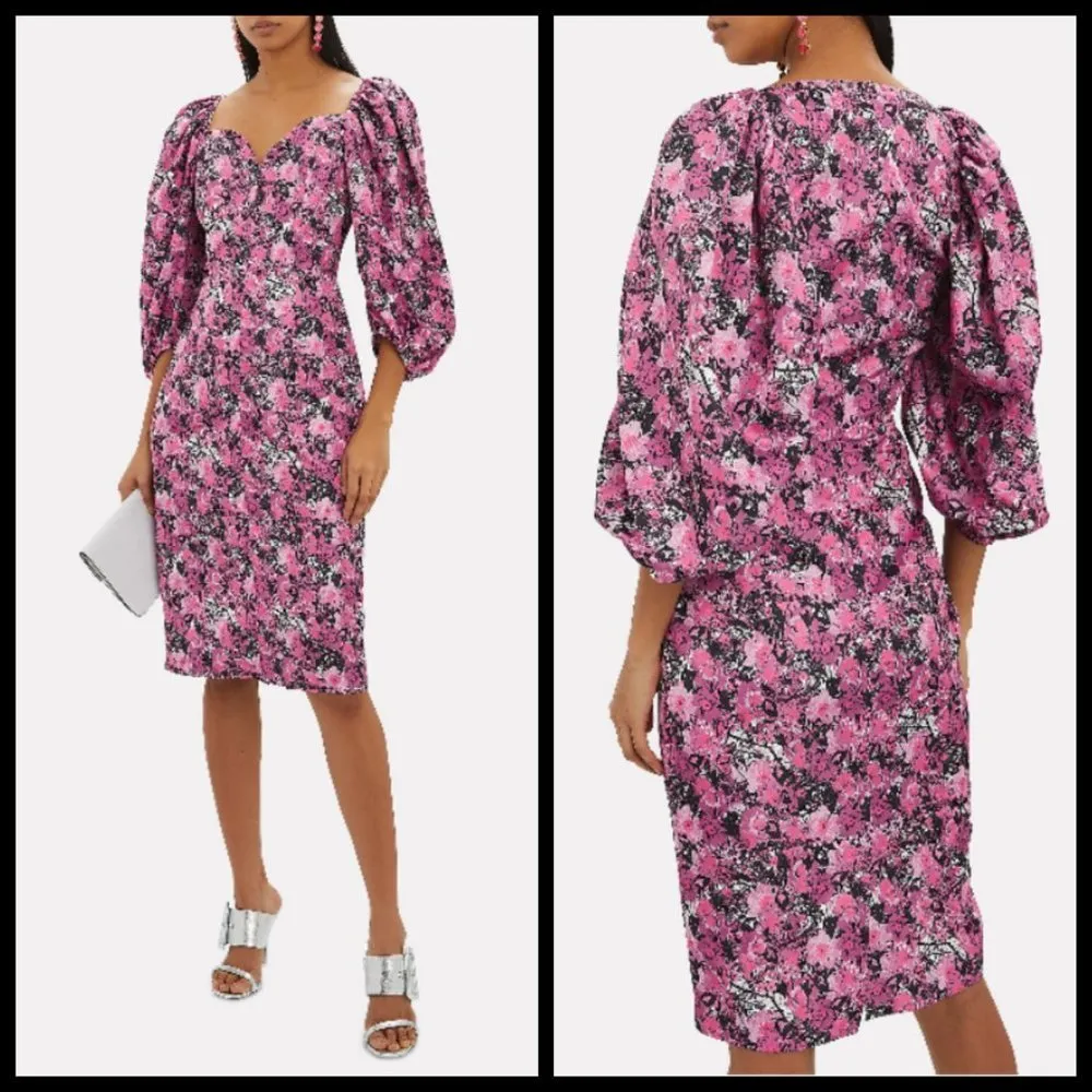 💕ROTATE💕 Irina Blouson Puff Sleeve Printed Dress ~ Pink Floral Print 10 NWT - Image 3