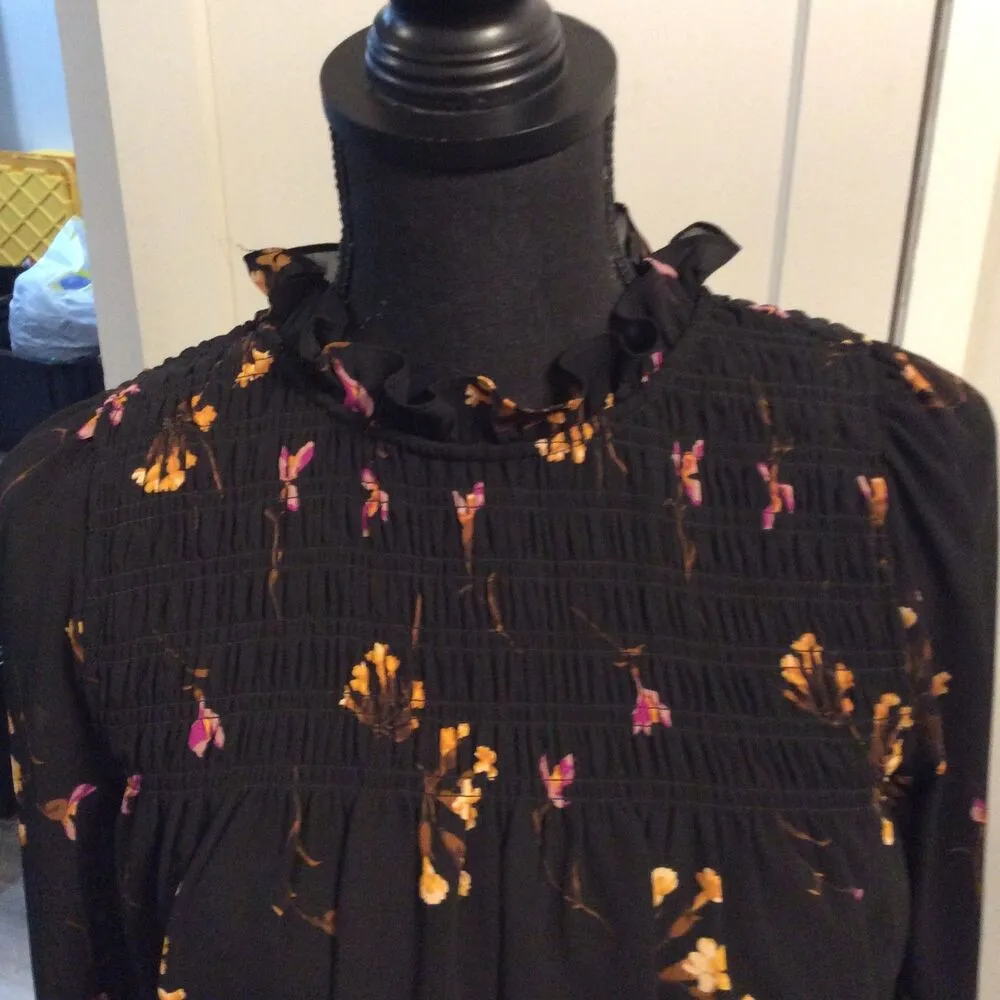 Madewell Floral High Neck Smocked XS Shirt Blouse Long Sleeve - Image 4