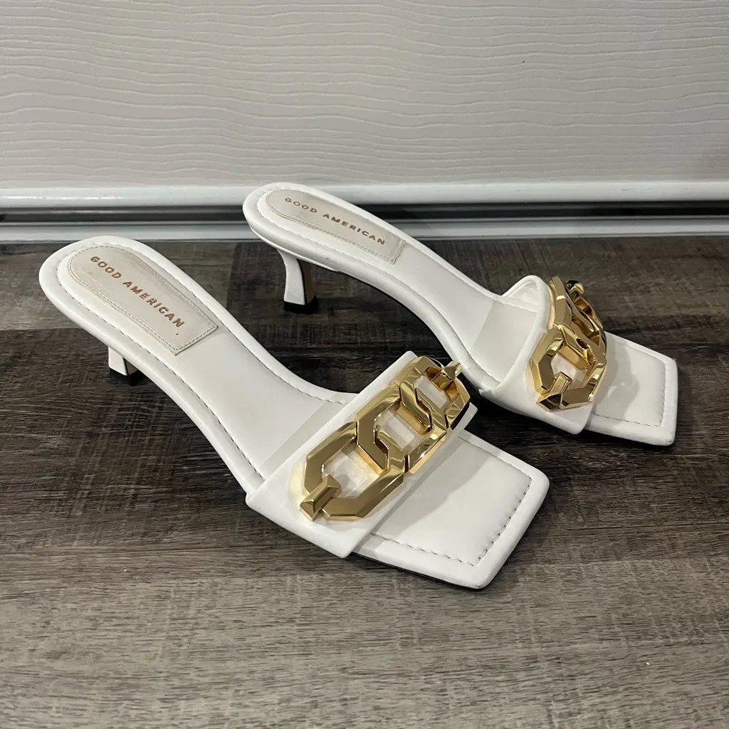 GOOD AMERICAN White Gold Chain Kitten Heels - Image 2