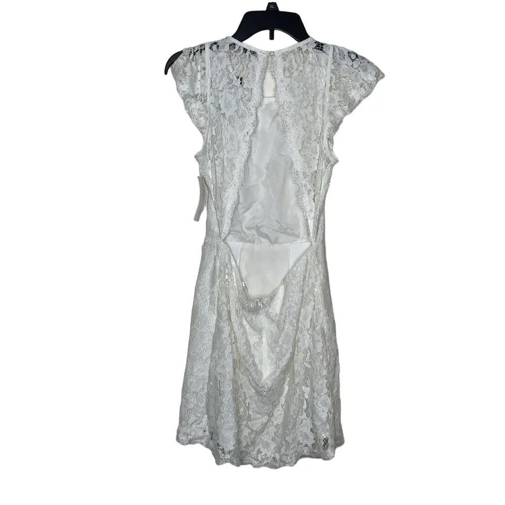Signature8 Women's Dress Floral Open Back Lace Lined Cap Sleeve White Medium NWT - Image 9