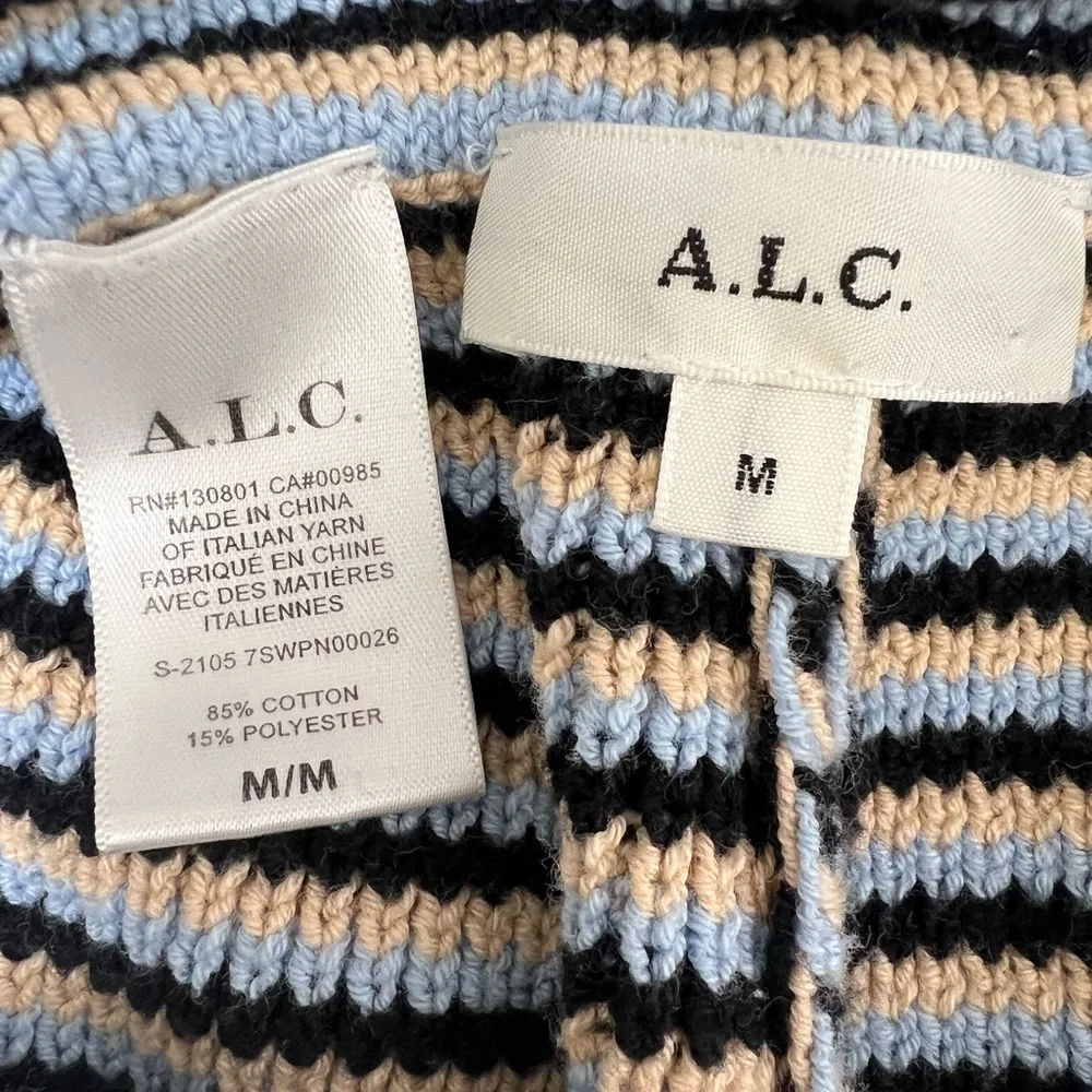 A.L.C. Billie Striped Ribbed Knit Shorts Black Blue Size M - Image 6