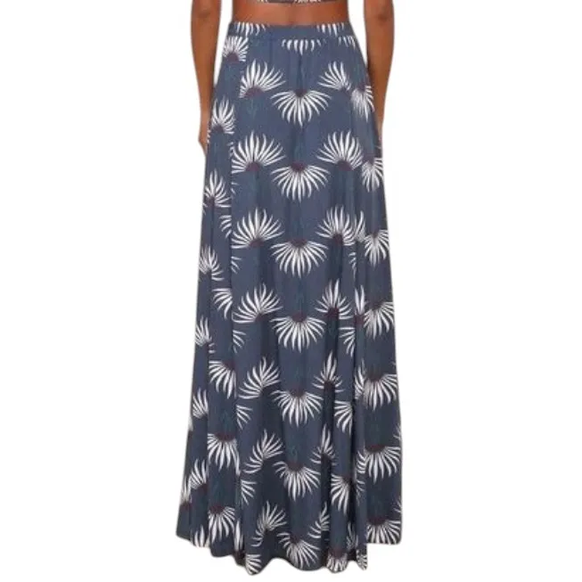 Lulus New Trancoso Dusty Blue cream dandelion Floral Print Maxi Skirt twin slit - Image 4