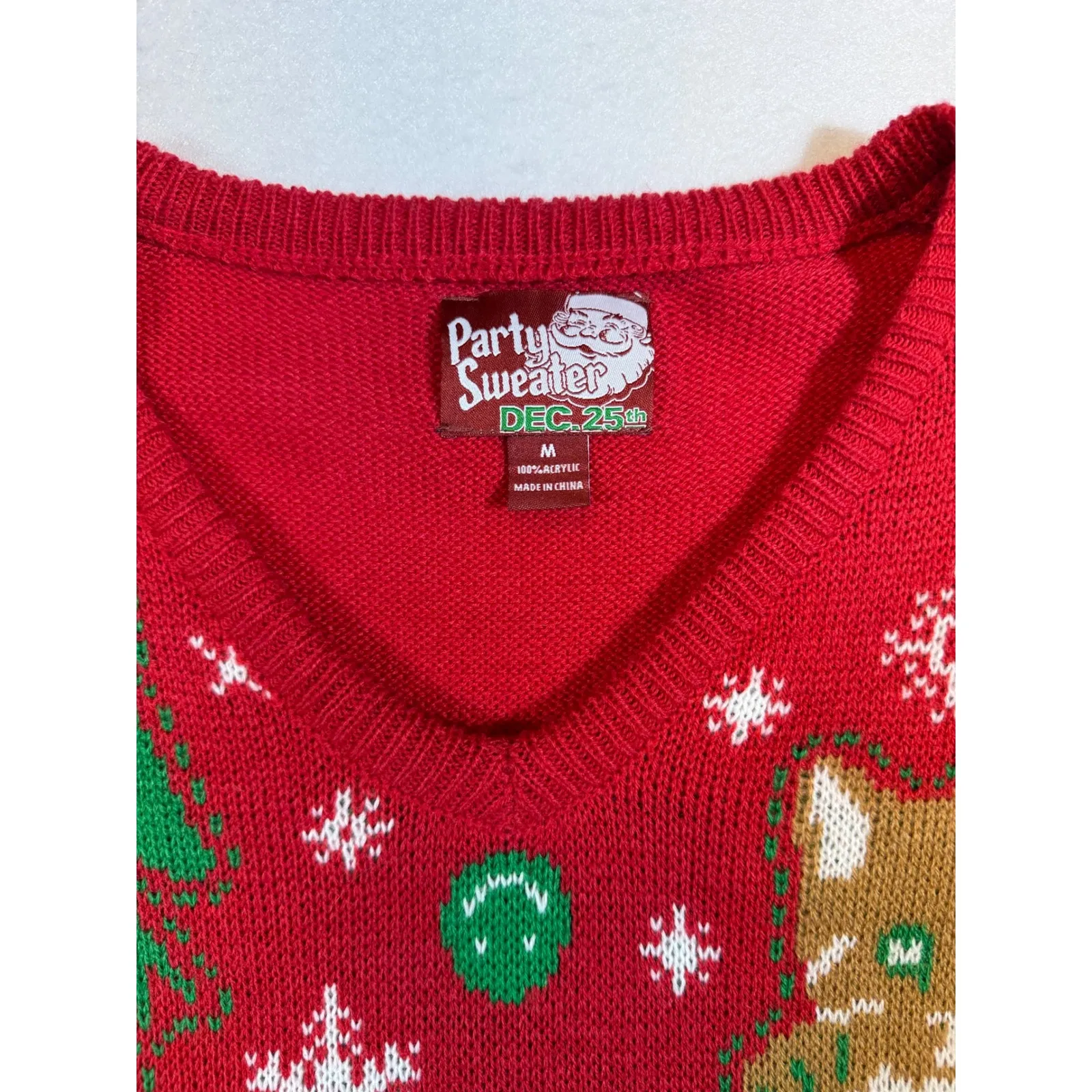 Party Sweater Christmas Vest Medium Gingerbread Cat Stocking Holiday Red - Image 3