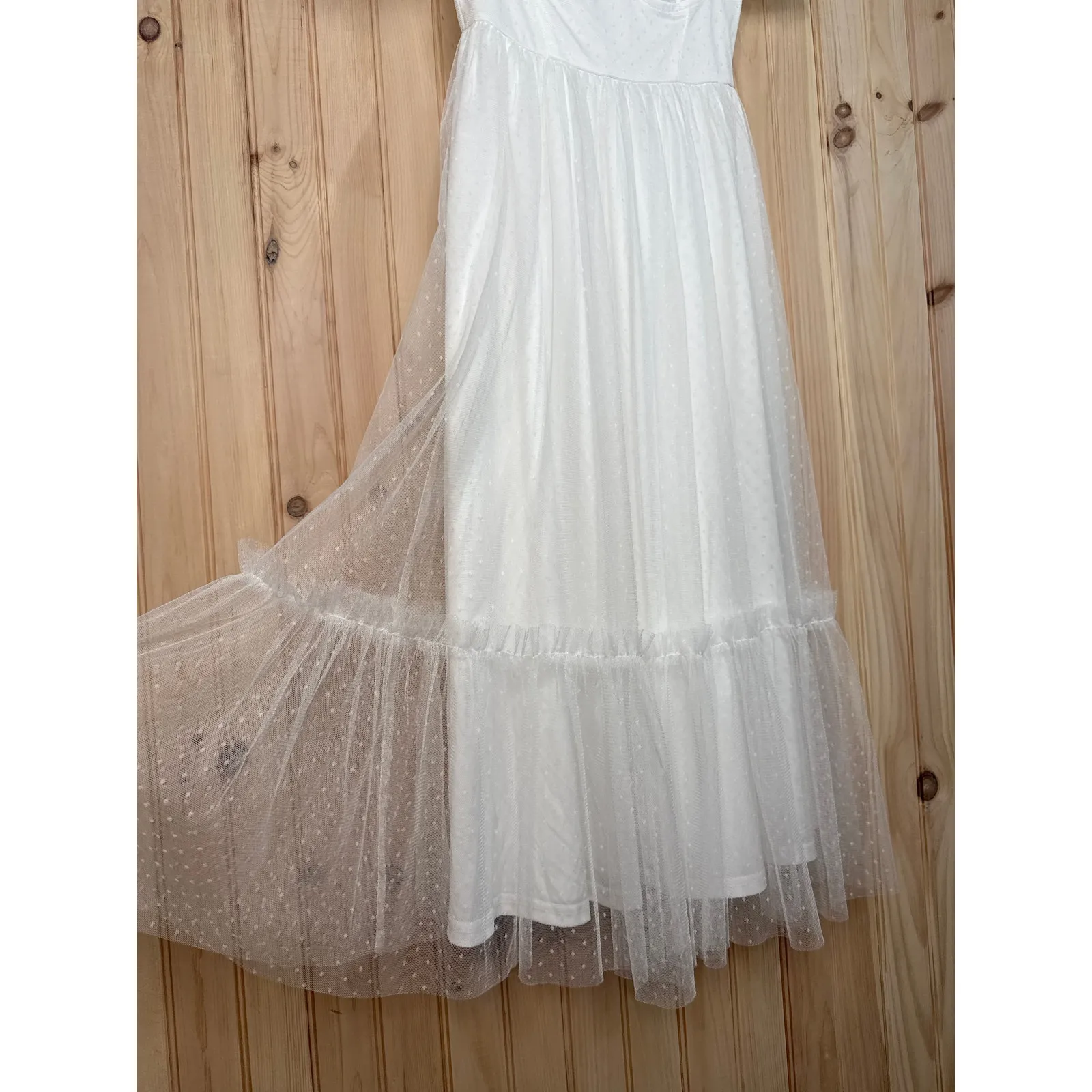 NWT Lulus Dreamy Celebration White Tulle Bustier Swiss Dot Midi Dress Bride S - Image 7