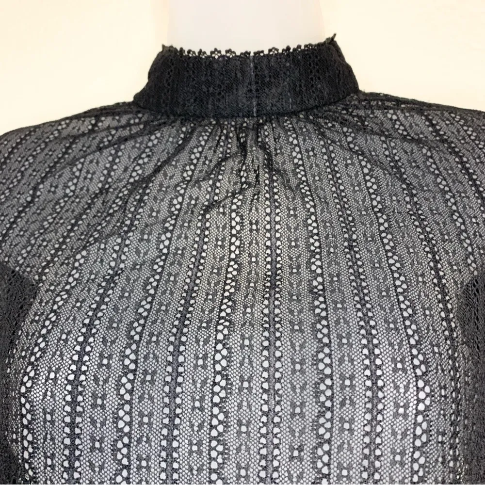 Trina Turk Cicero Black Lace Ruffle Sleeve High Neck Blouse Size XS - Image 5