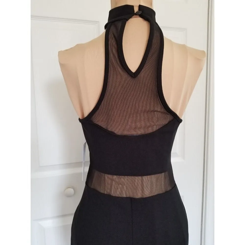 BEBE Illusion Mesh Cut Out Mini Halter Dress Black Sleeveless Women's Size M - Image 6