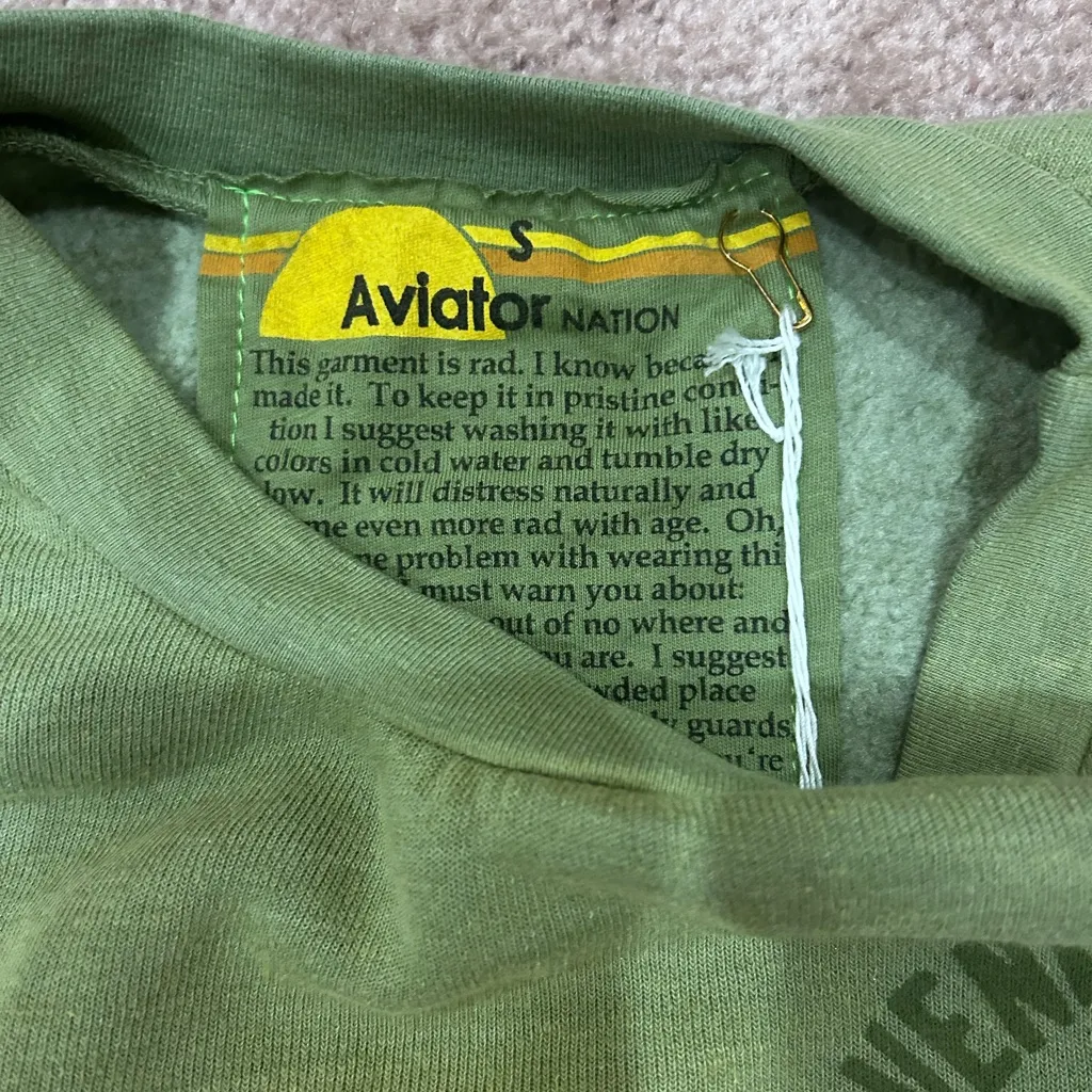 Aviator Nation Venice Surfer Set Crop Crewneck Sweatshirt  Sweatpants Faded Army - Image 6