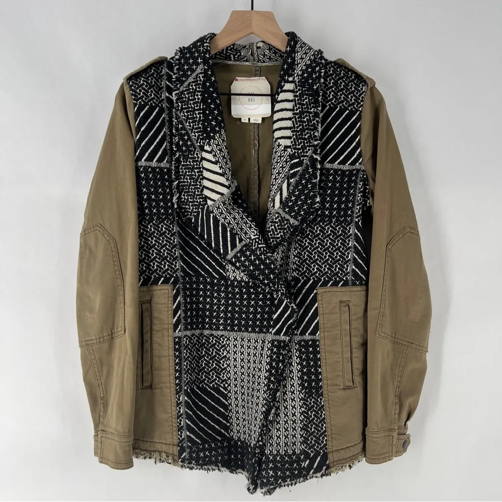 Anthropologie Hei Hei Black & White Woven Fringe Front‎ Anorak Jacket Size XS - Image 2