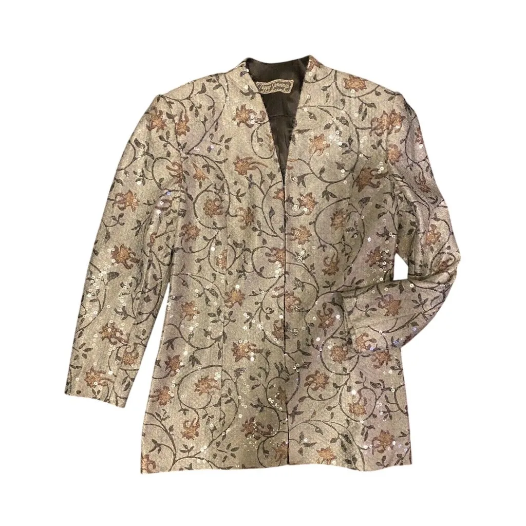 $5000 New Peggy Jennings 10 12 Bespoke Skirt Suit Silk Formal Custom Couture VTG Tan - Image 2