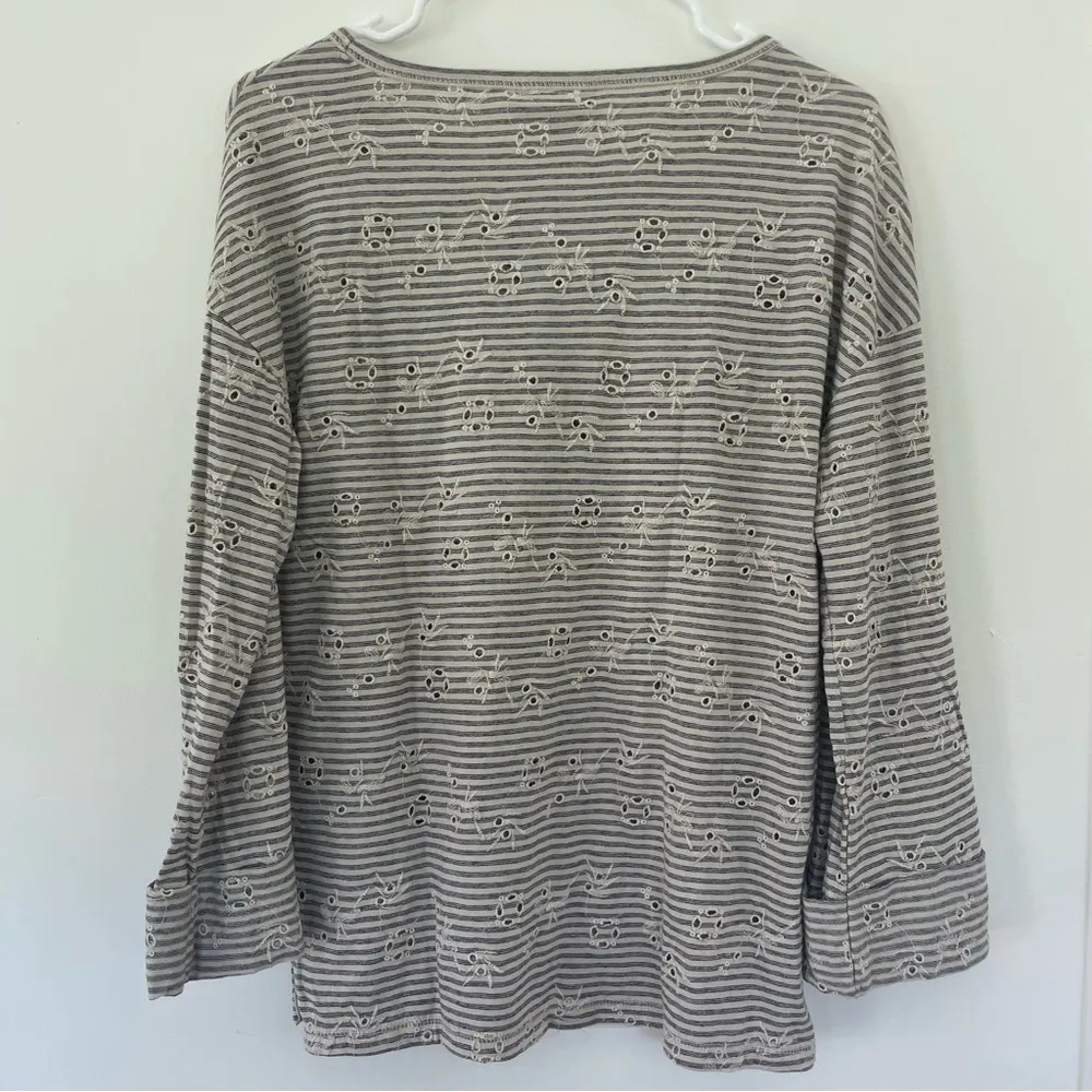 Lucky Brand NWT Eyelet Striped Basic T-Shirt, Beige Size M - Image 10