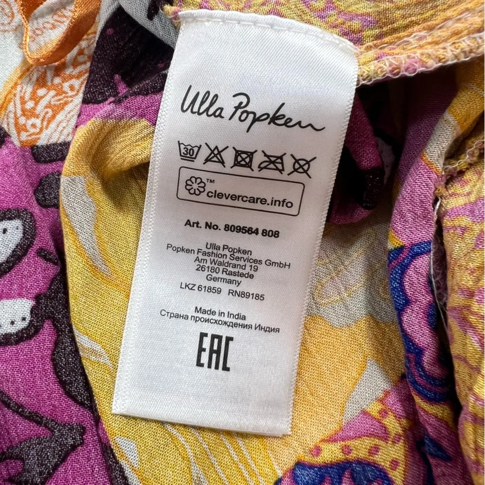 Ulla Popken Patchwork Print Elastic Waist Wide Leg Rose Fit Crepe Pants Yellow Size undefined - Image 6