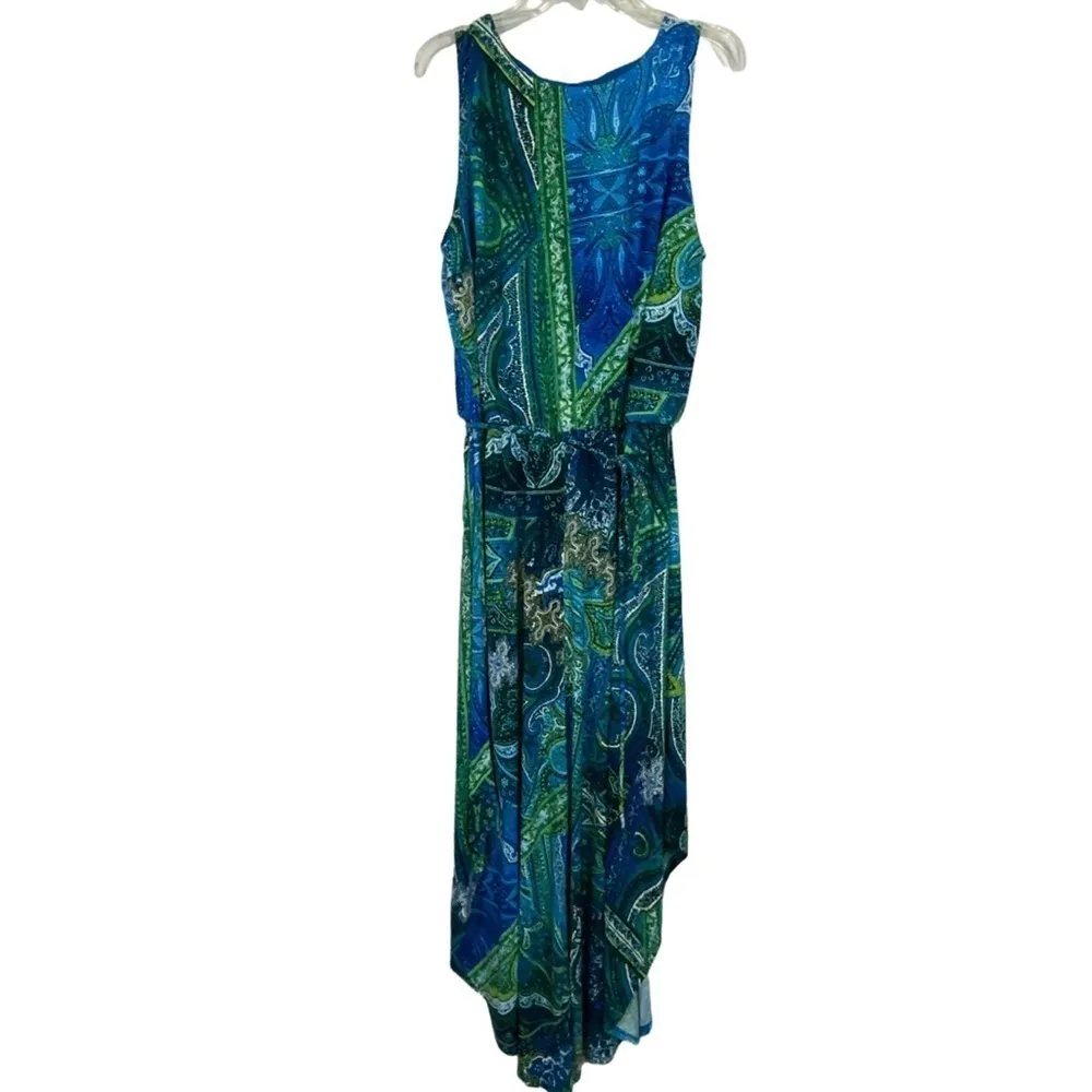 Blue & Green Paisley Sleeveless Stretchy Wide Crop Leg Jumpsuit 8 - Image 4