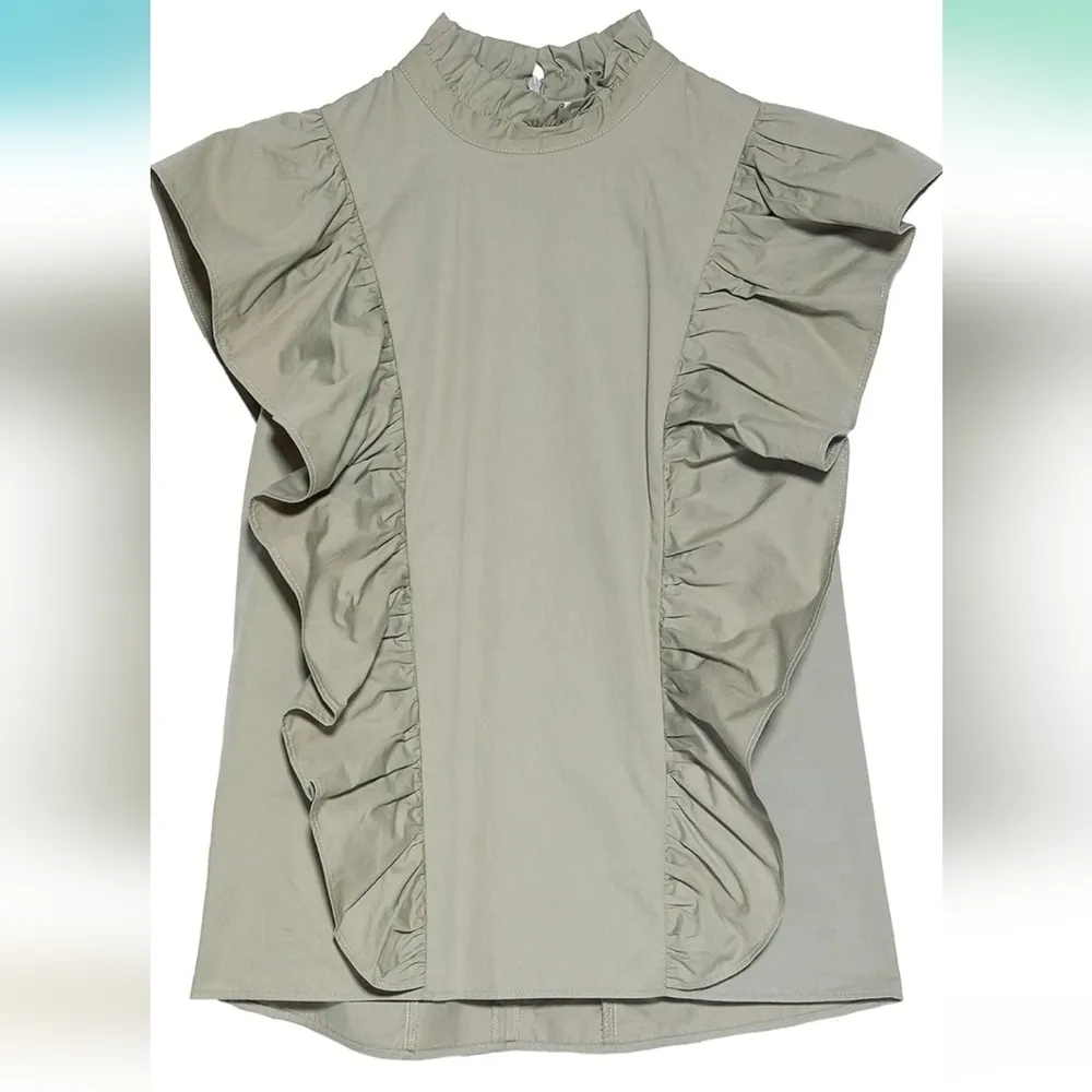 Zara Green Poplin Ruffle Sleeveless‎ Top Size Med Feminine - Image 10