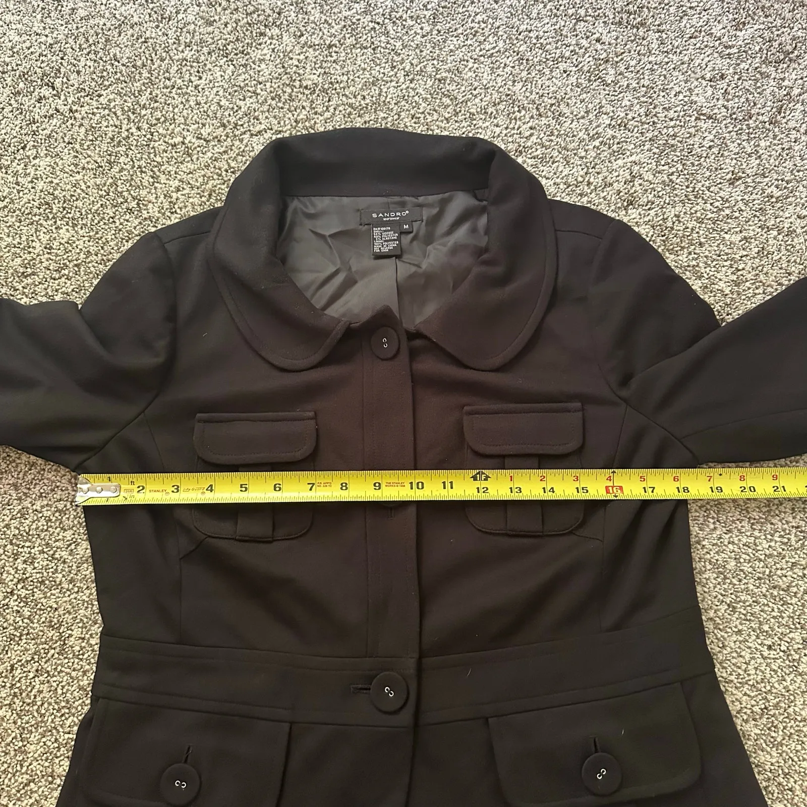 Sandro black button front jacket coat size M - Image 9