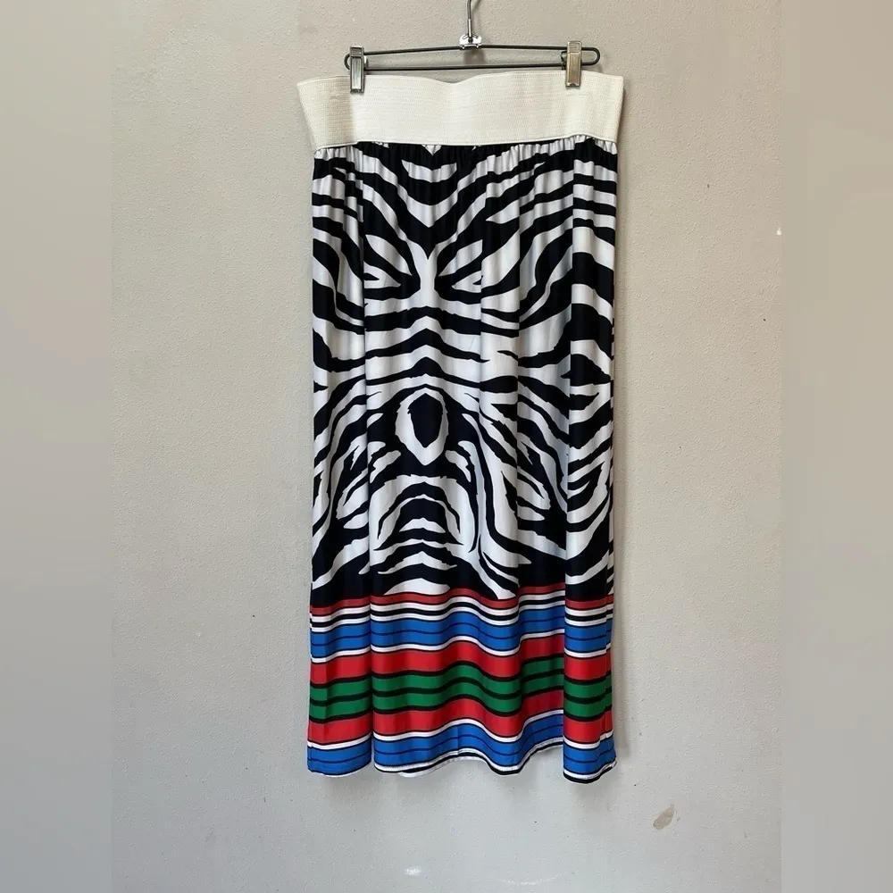Zebra Stripe Colorful Stretch Midi Skirt Plus 2X NWT Magic - Image 2