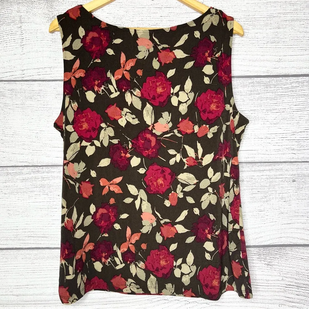 Croft & Barrow Red & !Brown Fall Floral Cowl Neck Sleeveless Blouse Top Size XL - Image 5