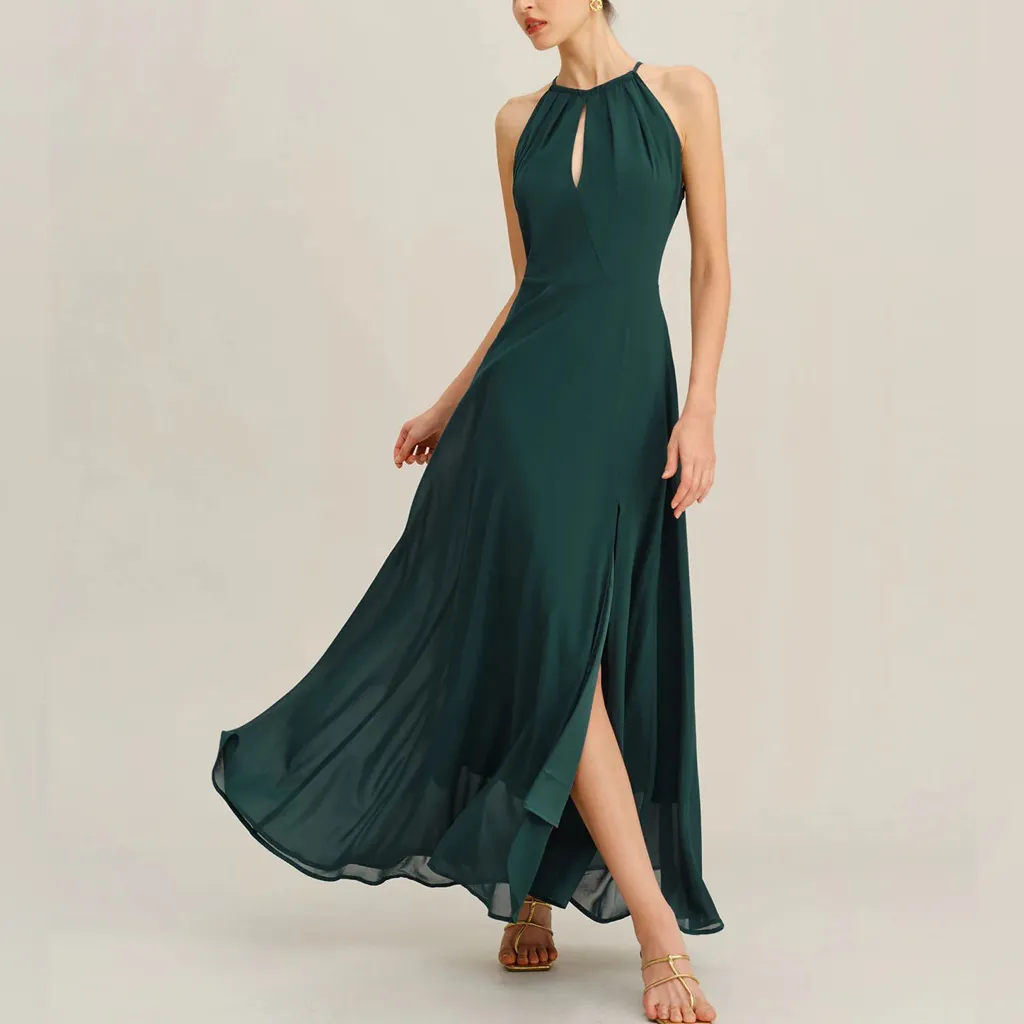 Rihoas Green Chiffon Slit Maxi Dress Size XL - Image 4