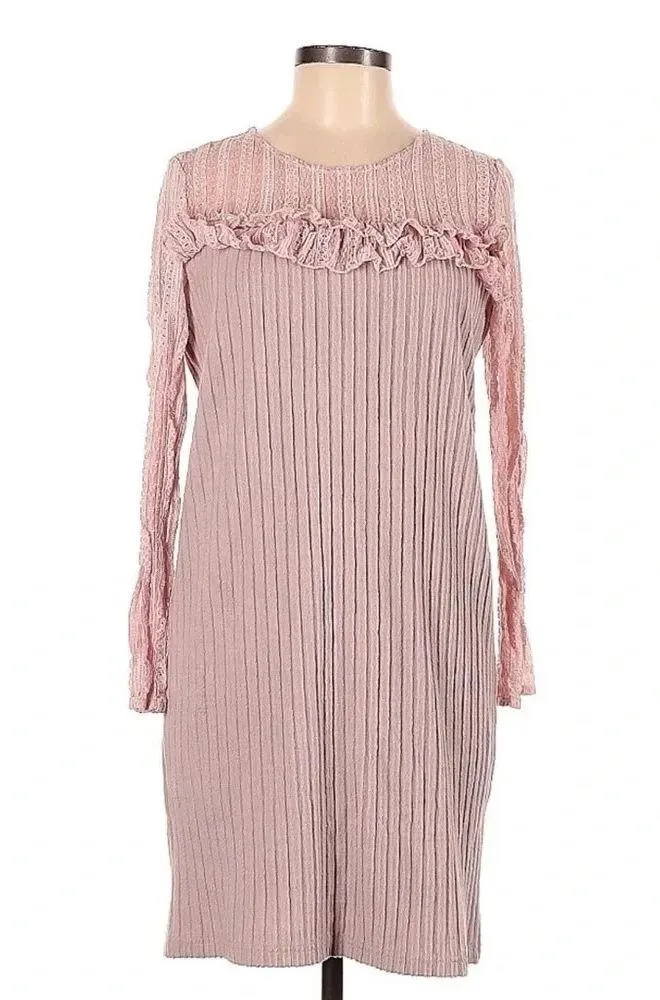 Anthropologie KAS New York Textured Ribbed Lace Dress Blush Pink Size M Medium - Image 6