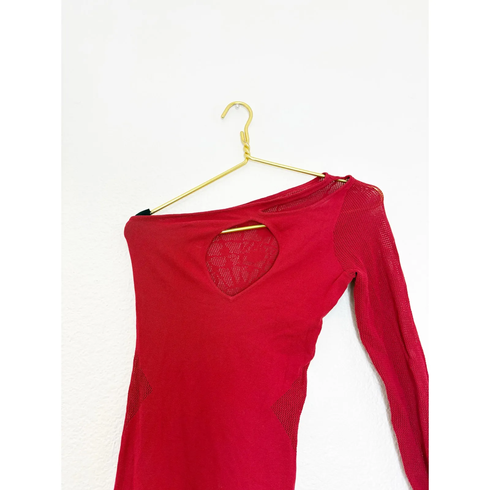 Voight By Valentina Red Widow Knit Dress Size XL One Sleeve Bodycon Emo Grunge - Image 4