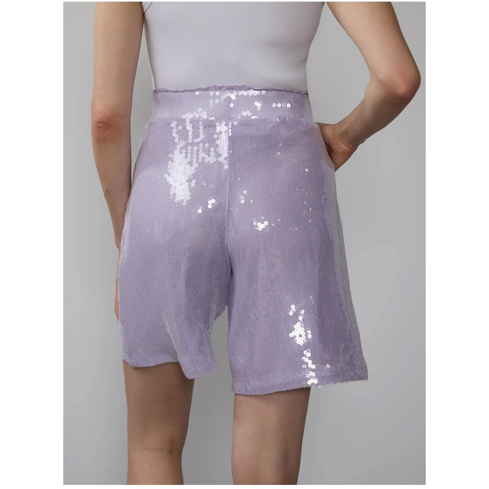NY&C New York & Company Sequin Shorts Lilac Purple Party Sparkly Large‎ - Image 3