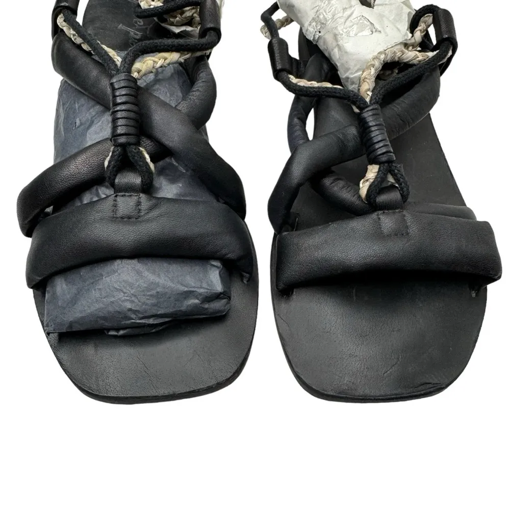 Free People Leather Wrap Sandal in Black and Cream 36.5 US 6.5 - Image 4