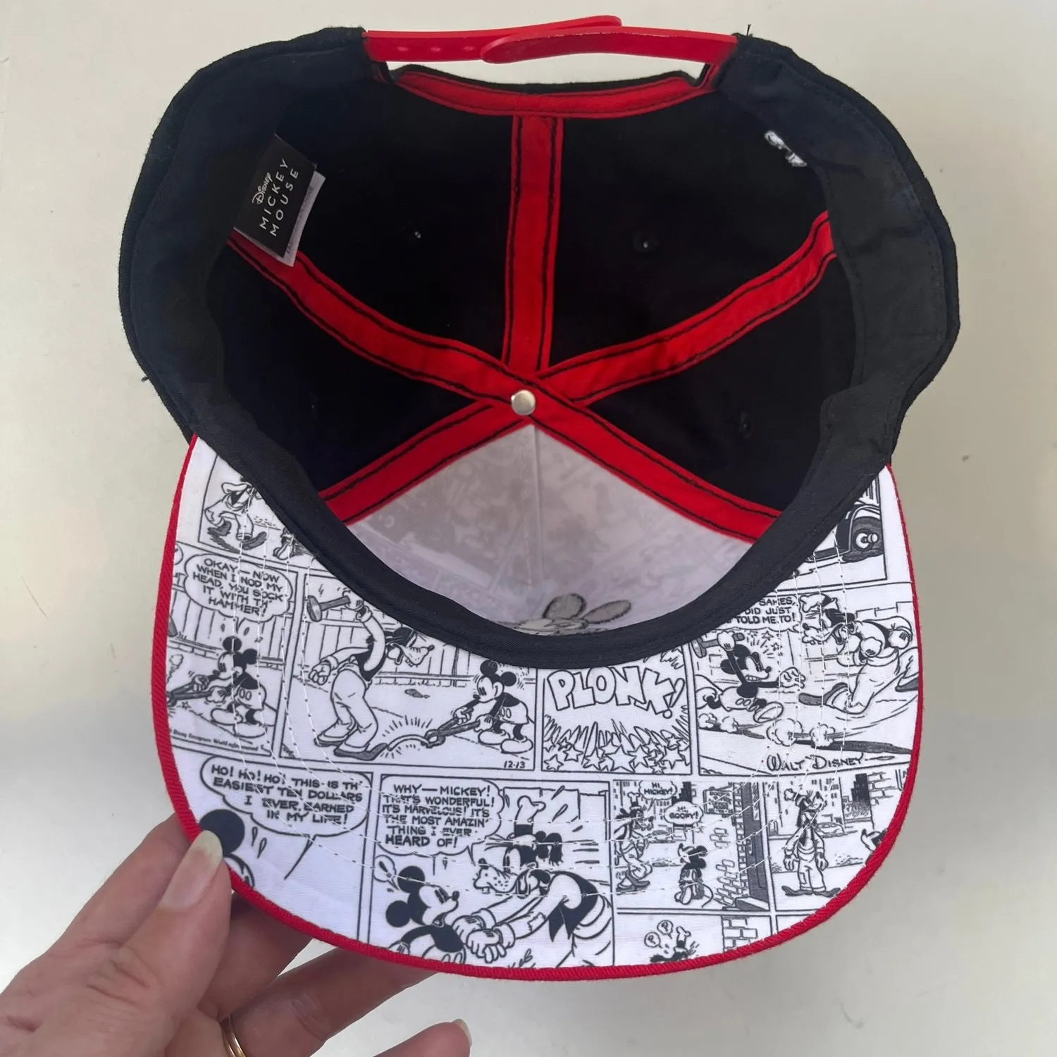 Disney Mickey Mouse Comic Snapback Hat OS Adjust Red Brim Cartoon Embroidered - Image 8