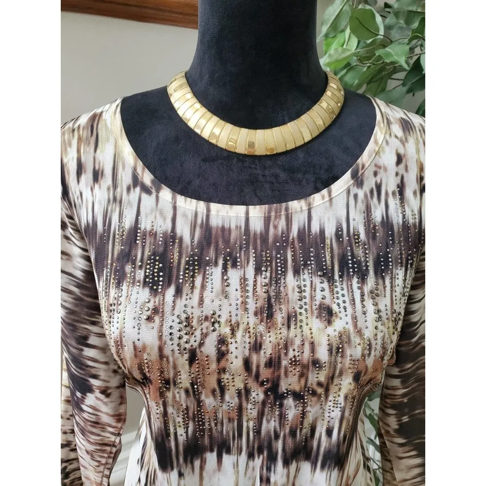 Chico's Womens Multi Beaded Polyester Long Sleeve Round Neck Blouse 2 Large - Image 2