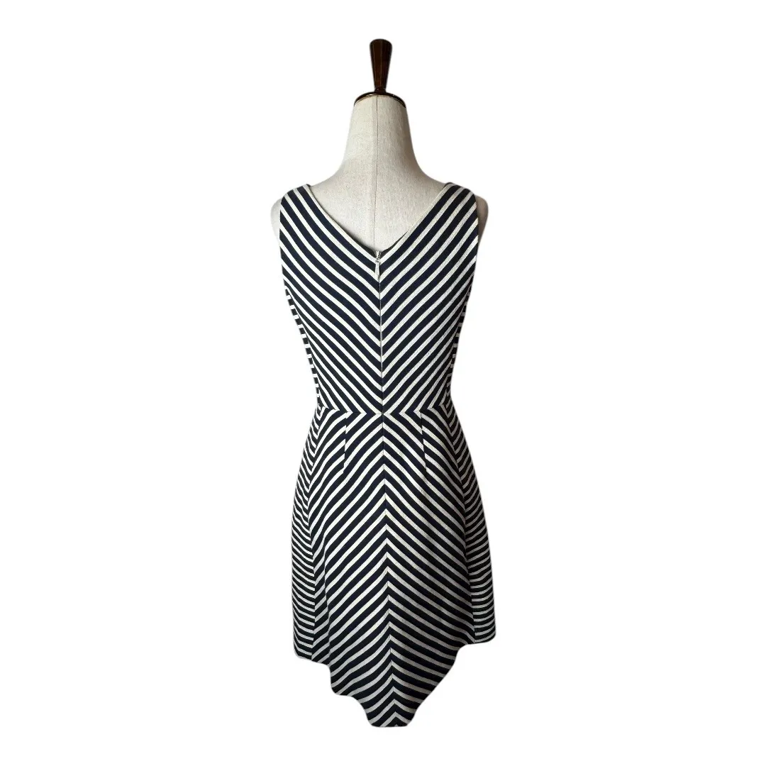 Maeve Anthropologie‎ Dress Women 2 Navy Blue Ivory Chevron Stripe Fit Flare Mini - Image 3