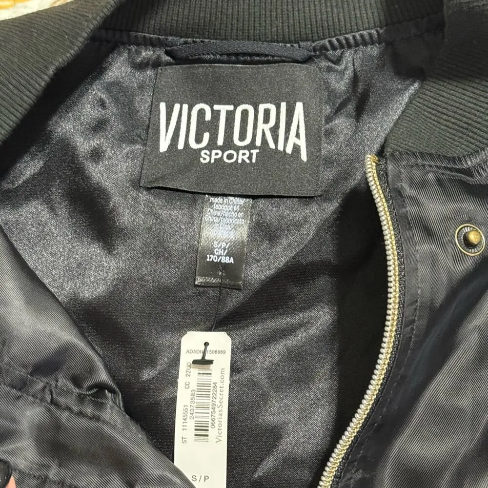 VICTORIA SPORT women's size small black long zip front sport jacket bomber ties - Image 12