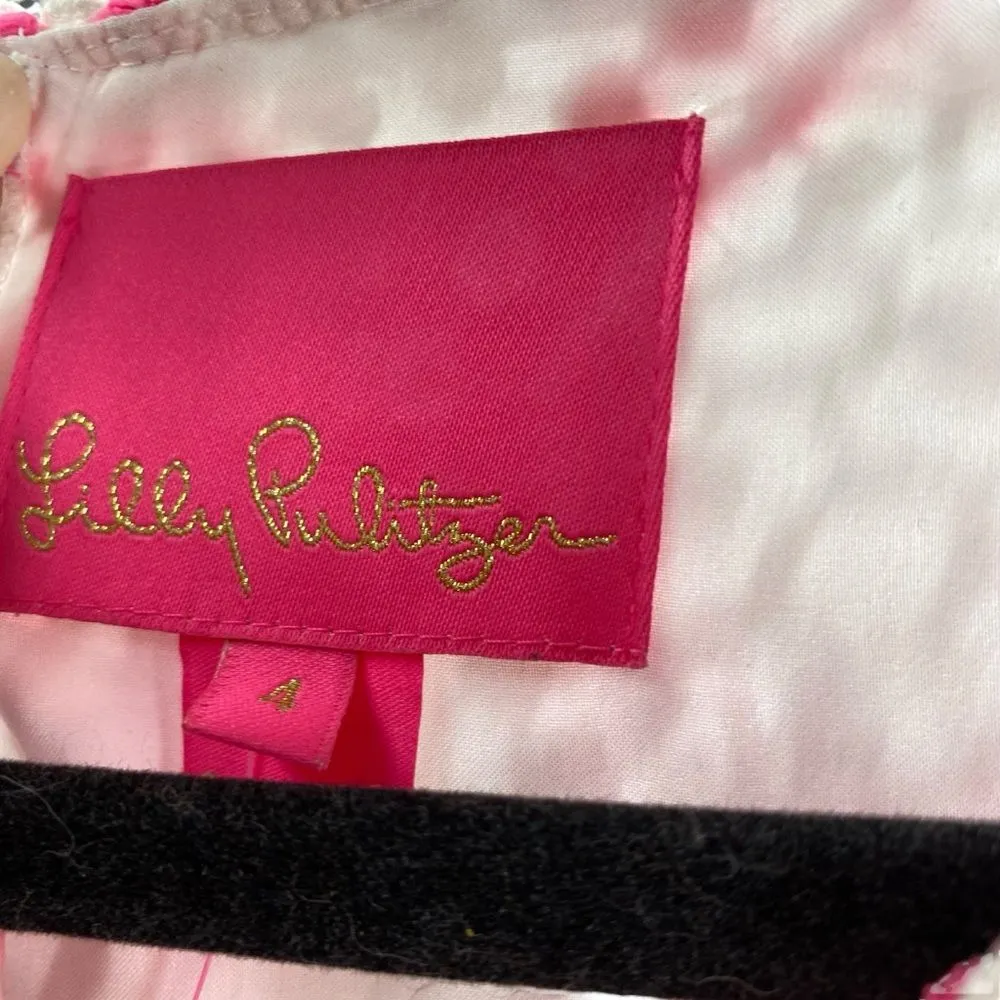 Lilly‎ Pulitzer Size 4 Lottie Romper Juice Stand Crochet Pink Tropics Preppy New - Image 5