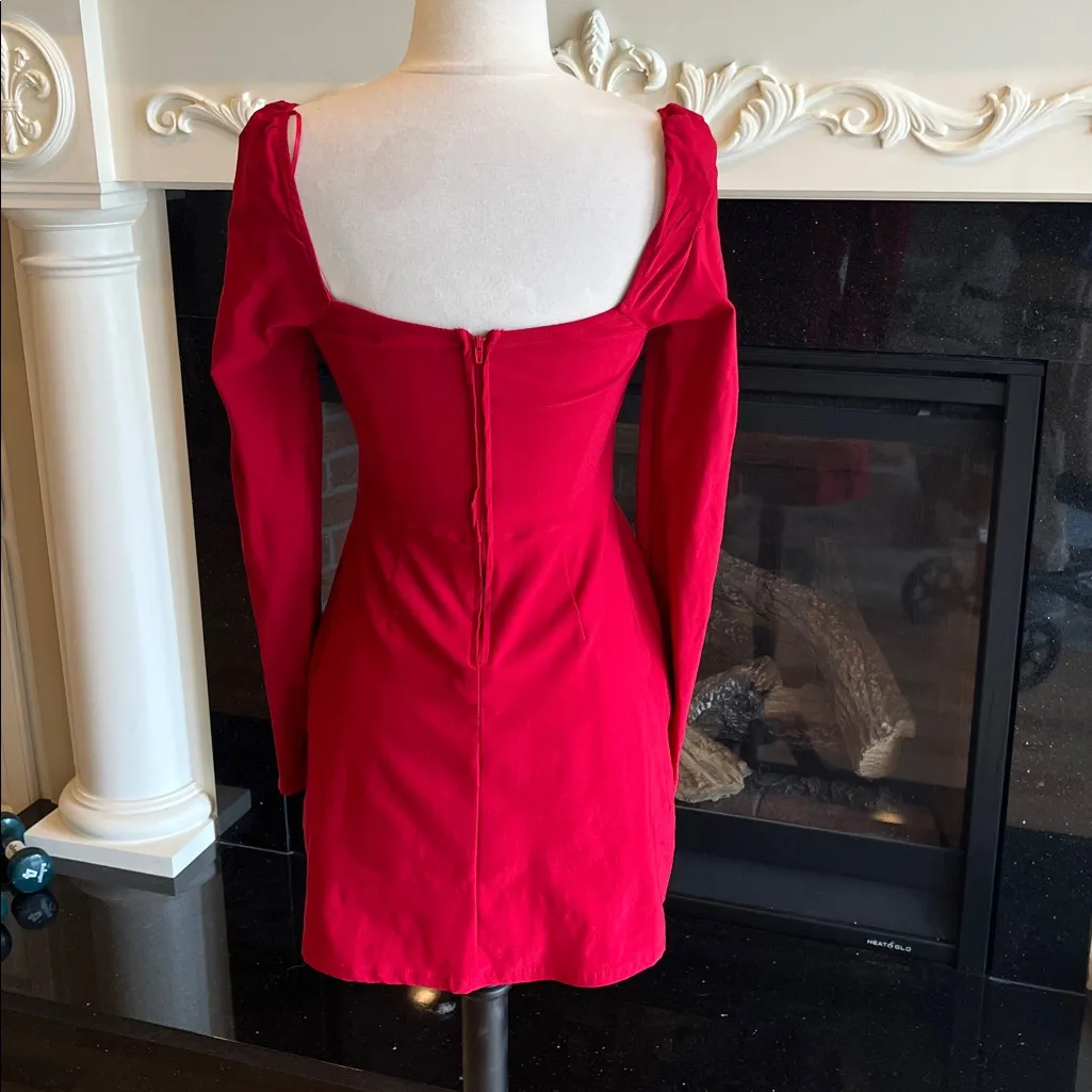 Red Mini Dress Long Sleeve Size undefined - Image 6