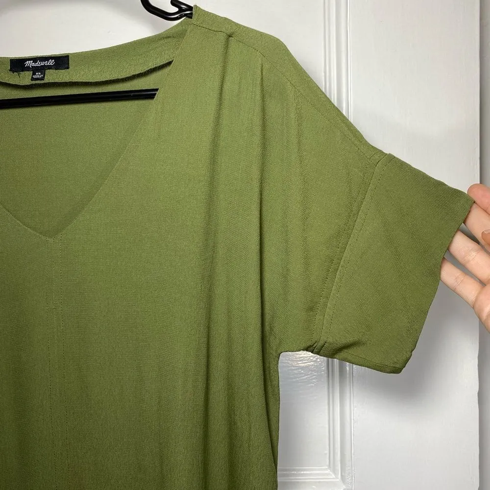 MADEWELL Novel V-neck Short Sleeve Mini Shift Dress Desert Olive Green Size XS - Image 7