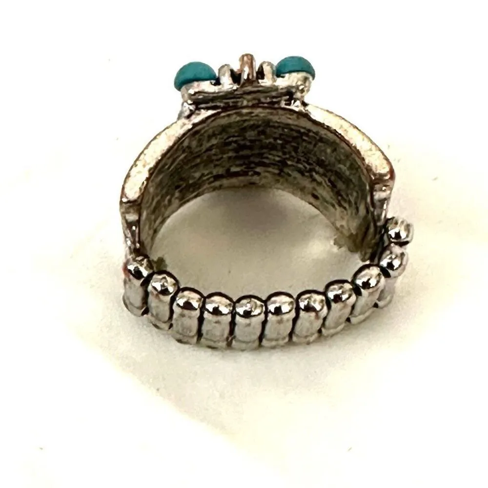 Blue and orange silver tone stretchy ring - Image 7