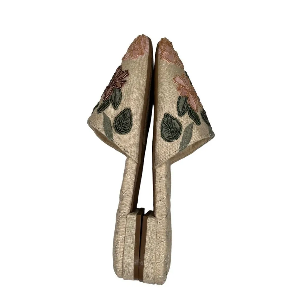 Birdies Songbird Linen Cream Embroidered And Beaded Floral Mules Size 8.5 - Image 6
