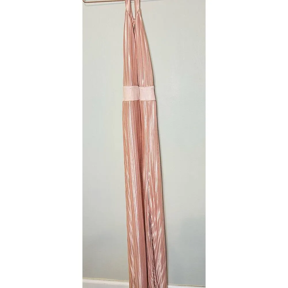 TJD The Jetset Dairies Women's Pink Blush Pleated Skirt Halter Gown Size L - Image 8