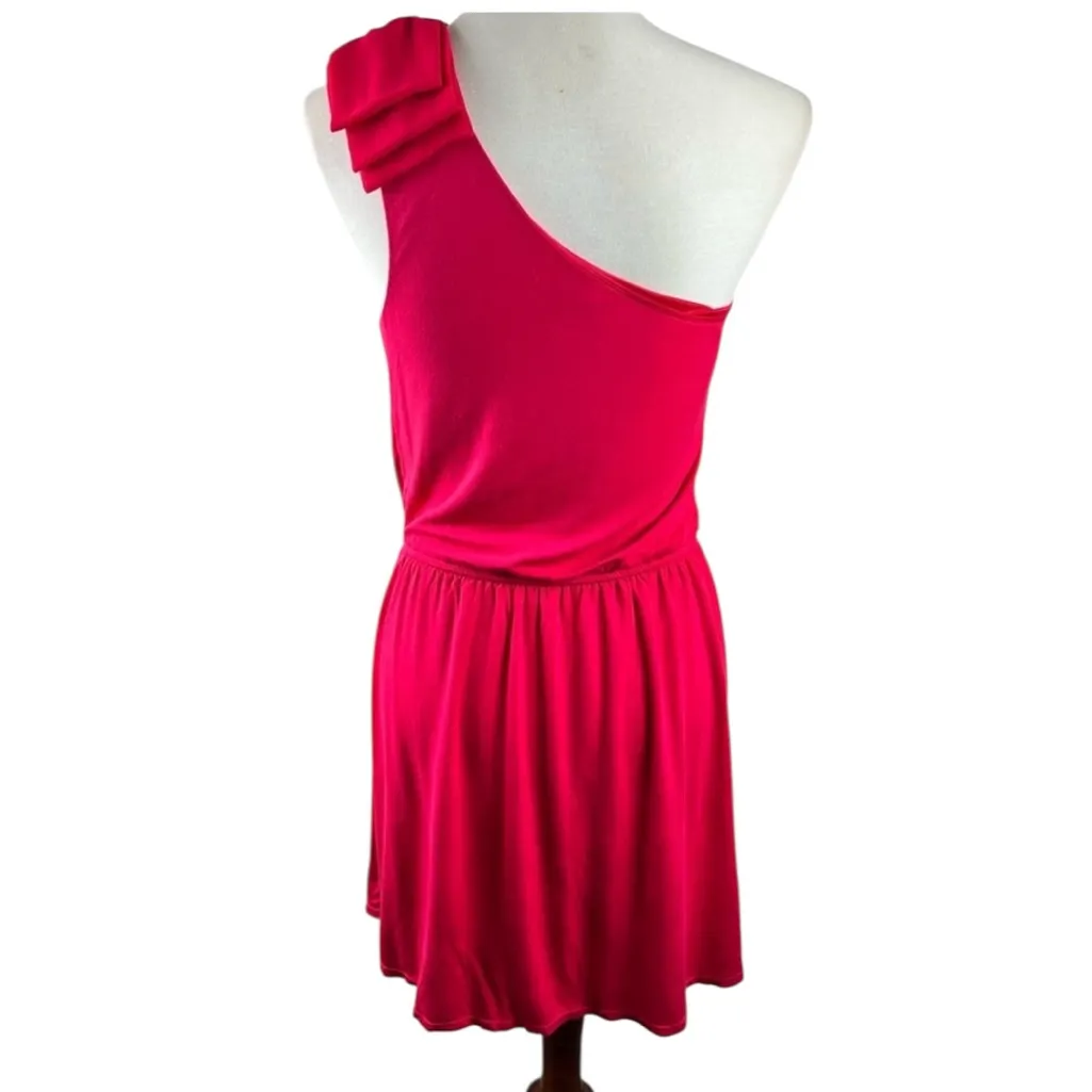 Express One Shoulder Hot Pink Dress Medium Bow‎ Accent Party Cocktail Dress - Image 2