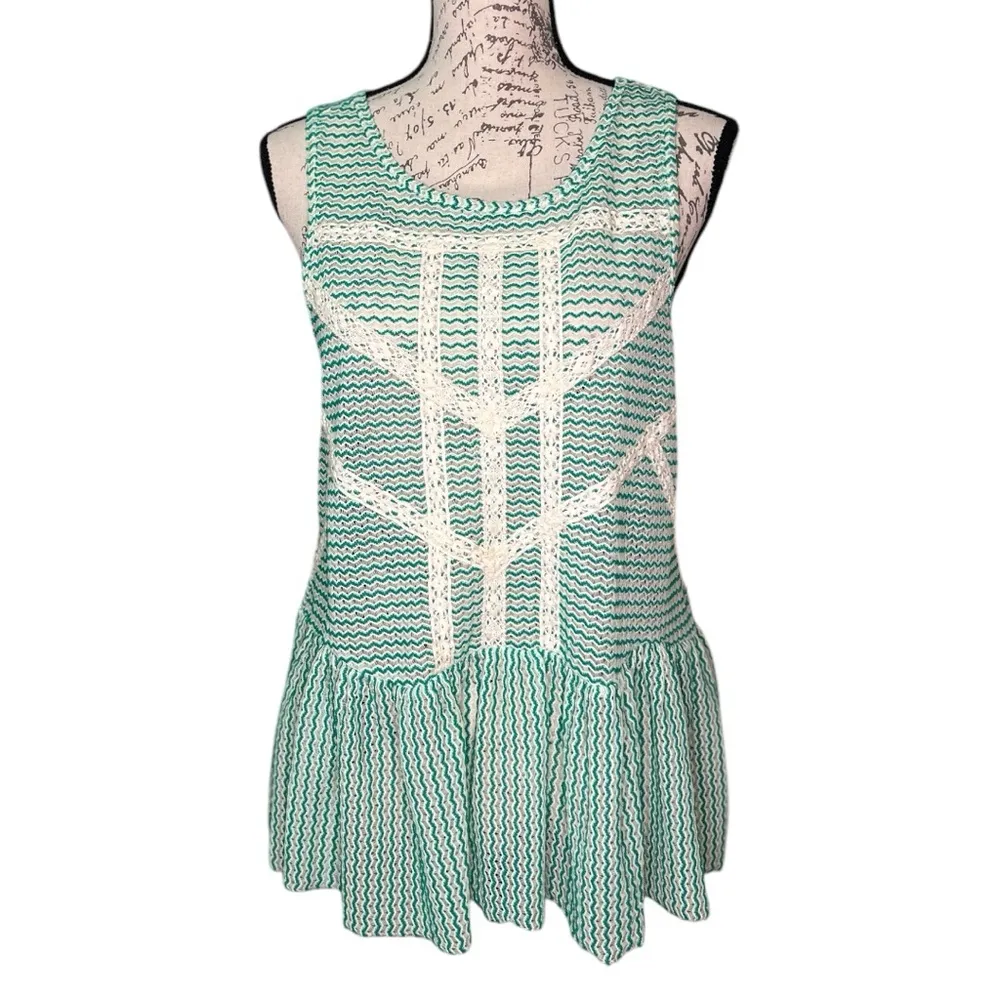 Free People Crochet Peplum Tank Top Green, White, Ivory and Lace is Exquisite - Image 2