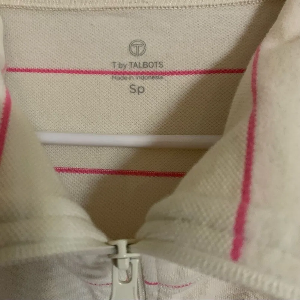 Talbots Ivory & Pink Striped Zip Up‎ Lightweight Jacket - Size Small P - Image 6