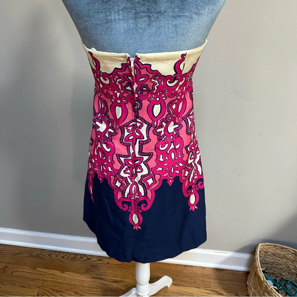 Lilly Pulitzer Size 4 Strapless Bowen Dress Chorus Girl Navy Bright Pink - Image 4
