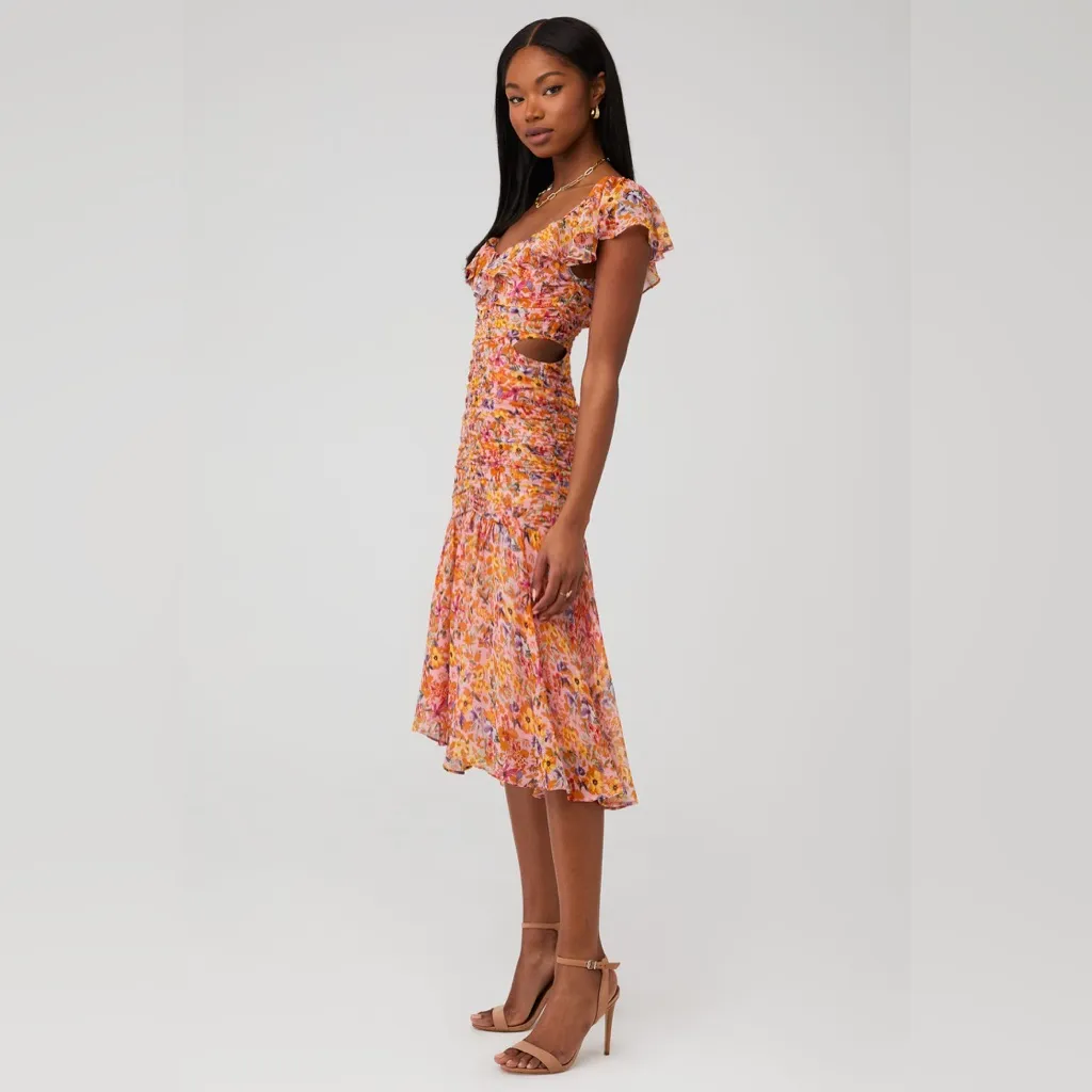 Revolve x ASTR the Label Devereaux pink‎ multi floral chiffon midi dress - Image 2