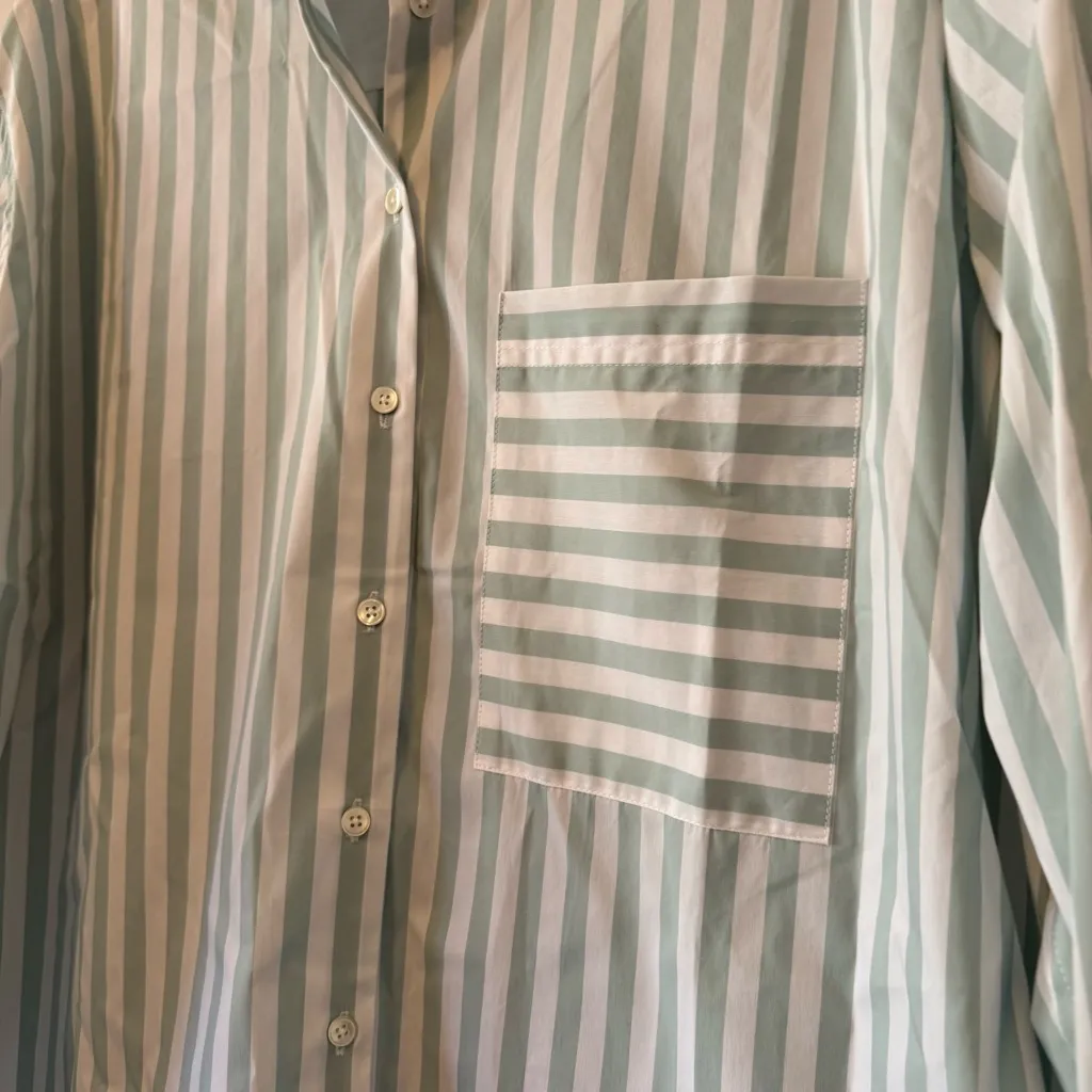 AYR  Green & White Striped The Deep End Button Down Shirt Size Large - Image 3