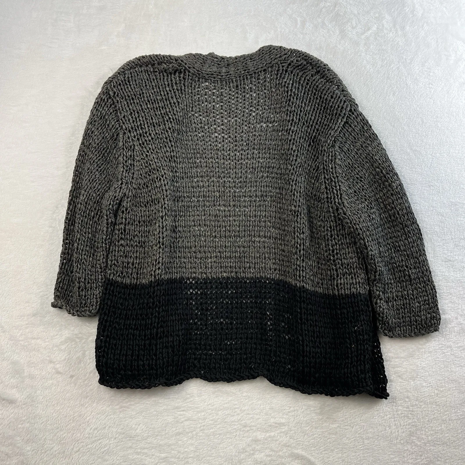 EILEEN FISHER L Large Cardigan Sweater Open Front Chunky Knit 3/4 Sleeve Shimmer - Image 8