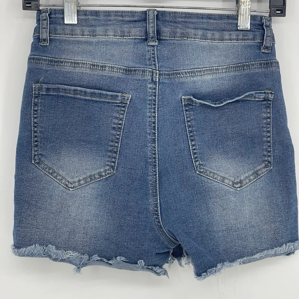 Women's SHEIN High Waist Denim Shirts Sz L Medium Wash Pull on Jean Shorts F-194 - Image 3