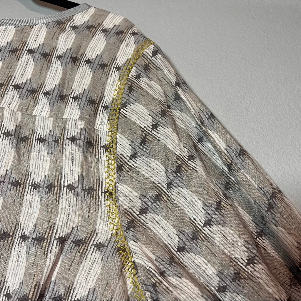 Sigrid Olsen Tunic Blouse Mini Dress Linen Size 1X Gray Tan Yellow Pattern - Image 10