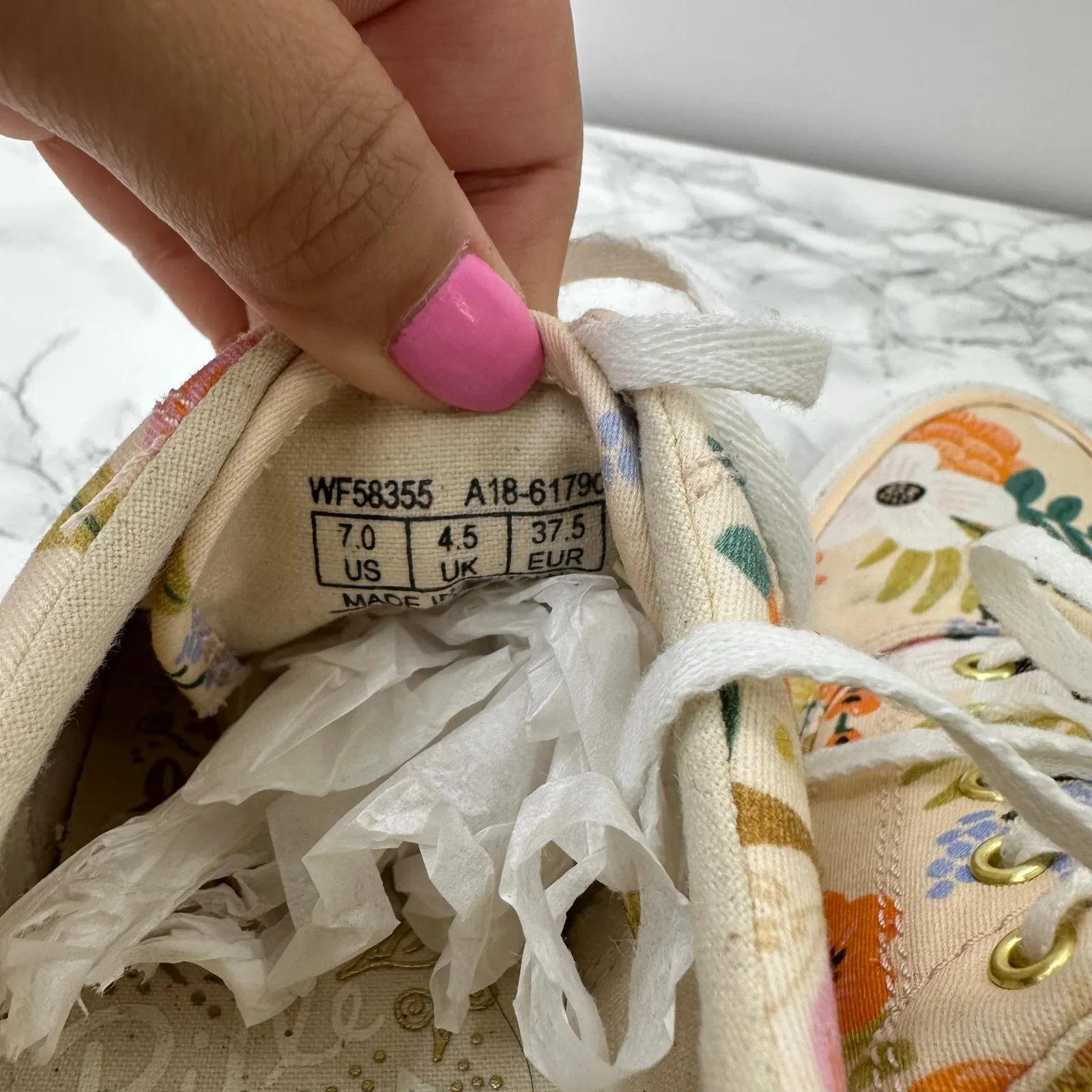 Keds‎ x Rifle Paper Co Anchor Lively Peach Floral Lace Up Sneaker Womens 7 Orange - Image 6